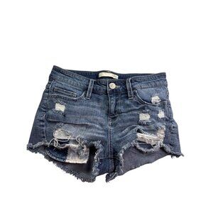 Daytrip Capricorn High Rise Distressed Denim Shorts Size 25 Destroyed Cut Off